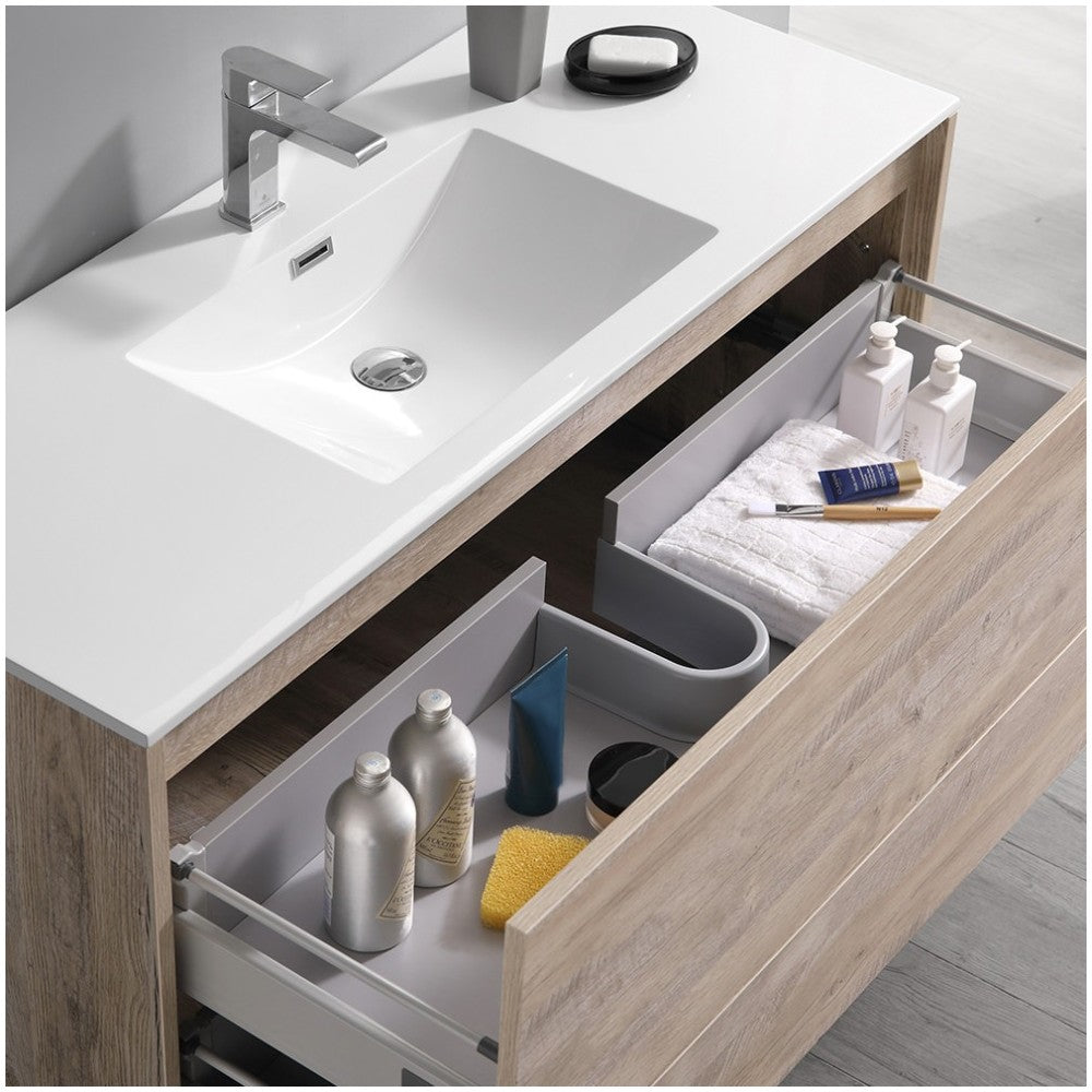 Catania 48 Natural Wood Wall Hung Modern Bathroom Vanity w/ Medicine Cabinet