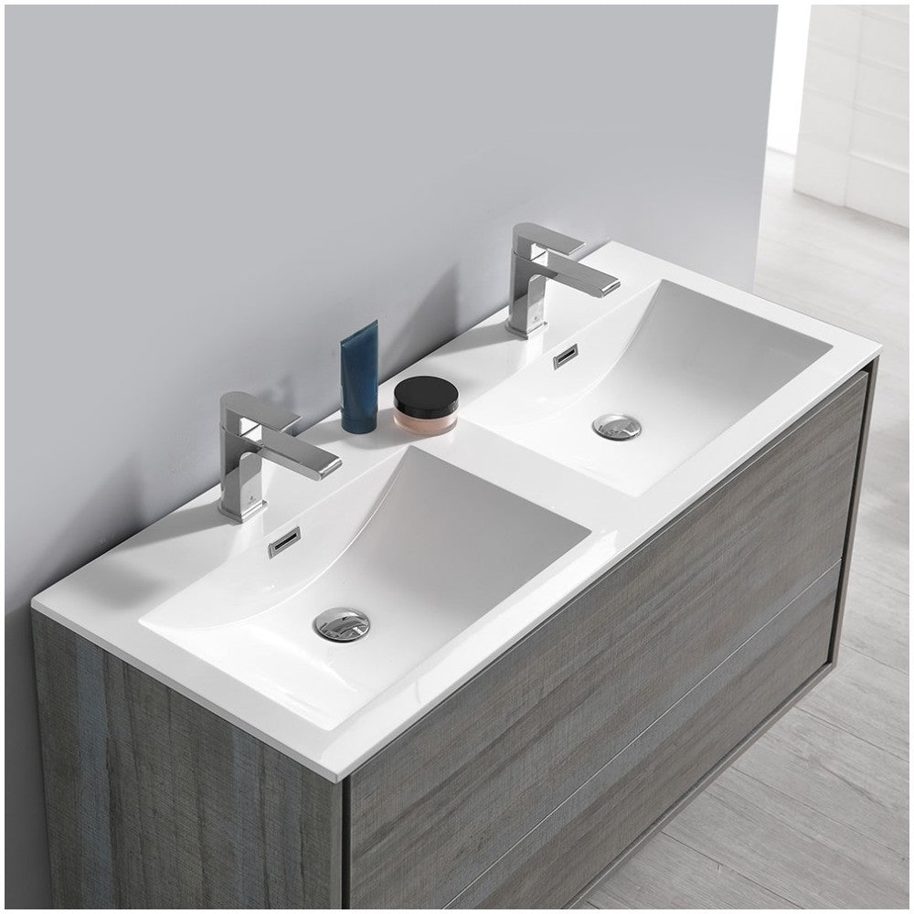 Catania 48 Ocean Gray Wall Hung Double Sink Bathroom Vanity w/ Medicine Cabinet