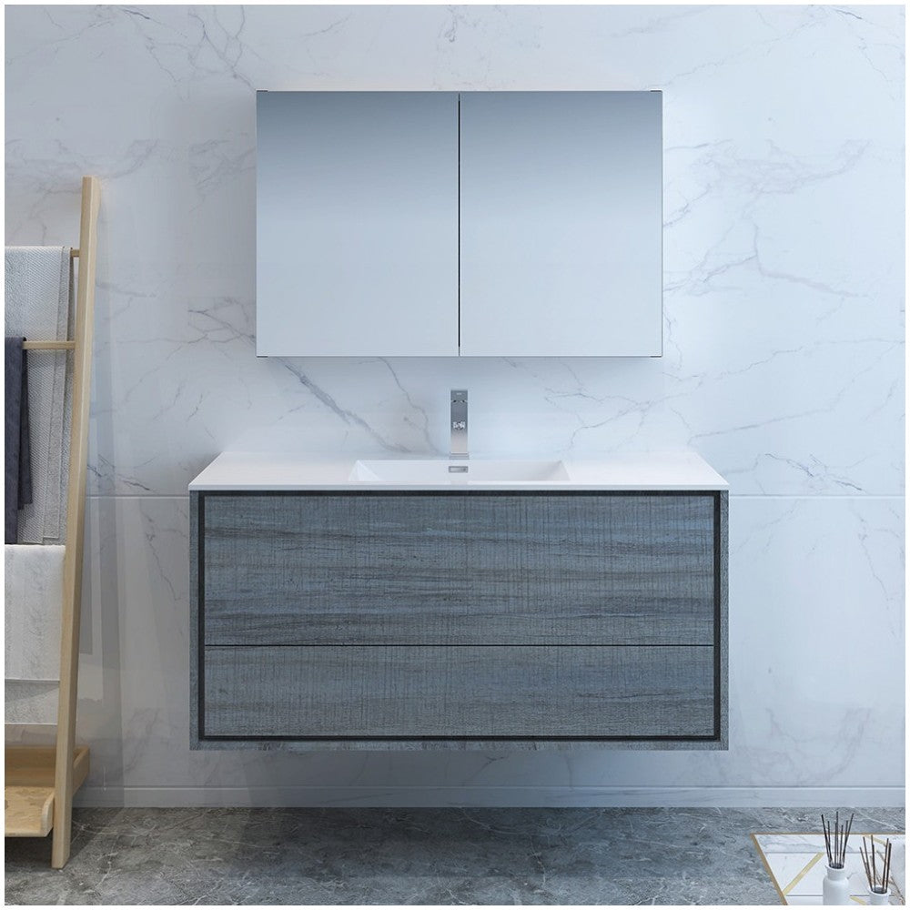 Catania 48" Ocean Gray Wall Hung Modern Bathroom Vanity w/ Medicine Cabinet