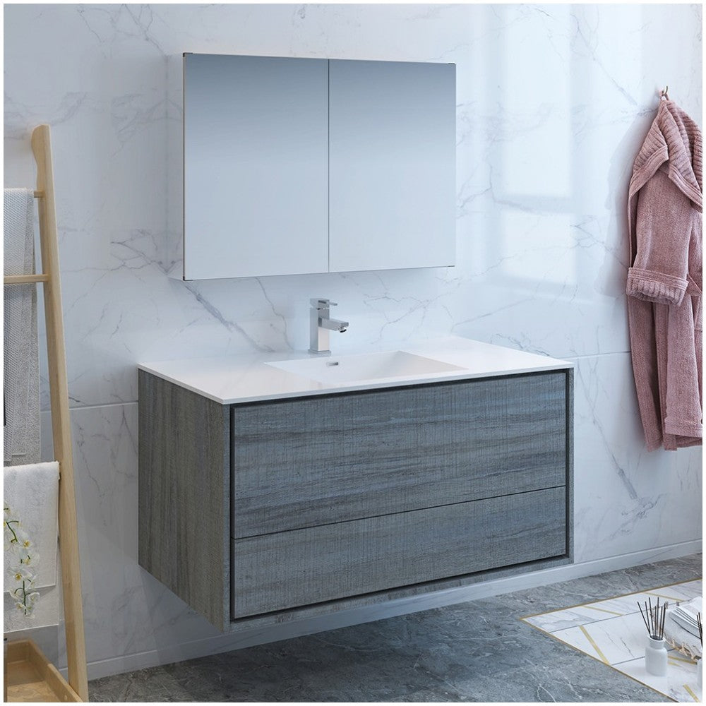 Catania 48" Ocean Gray Wall Hung Modern Bathroom Vanity w/ Medicine Cabinet