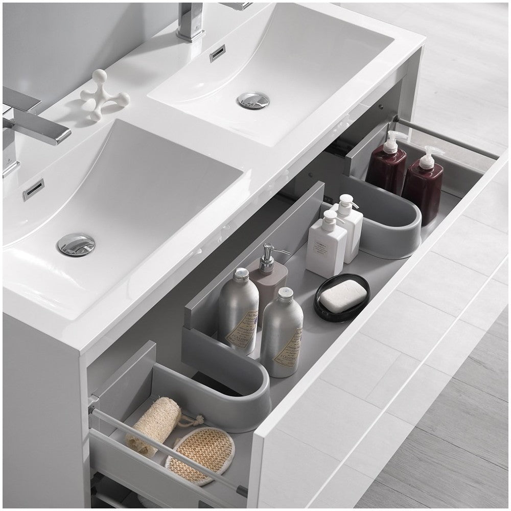 Catania 48 White Wall Hung Double Sink Bathroom Vanity w/ Medicine Cabinet