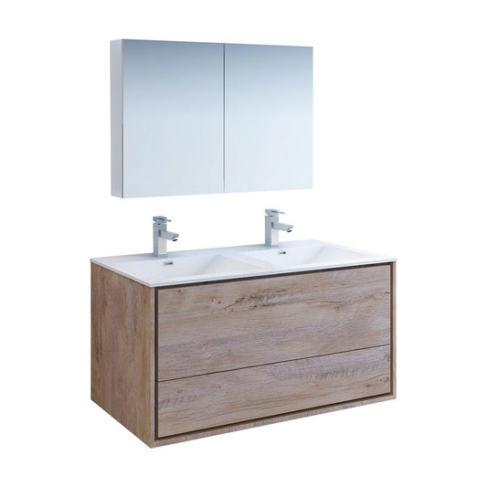 Catania 48 Wood Wall Hung Double Sink Bathroom Vanity w/ Medicine Cabinet