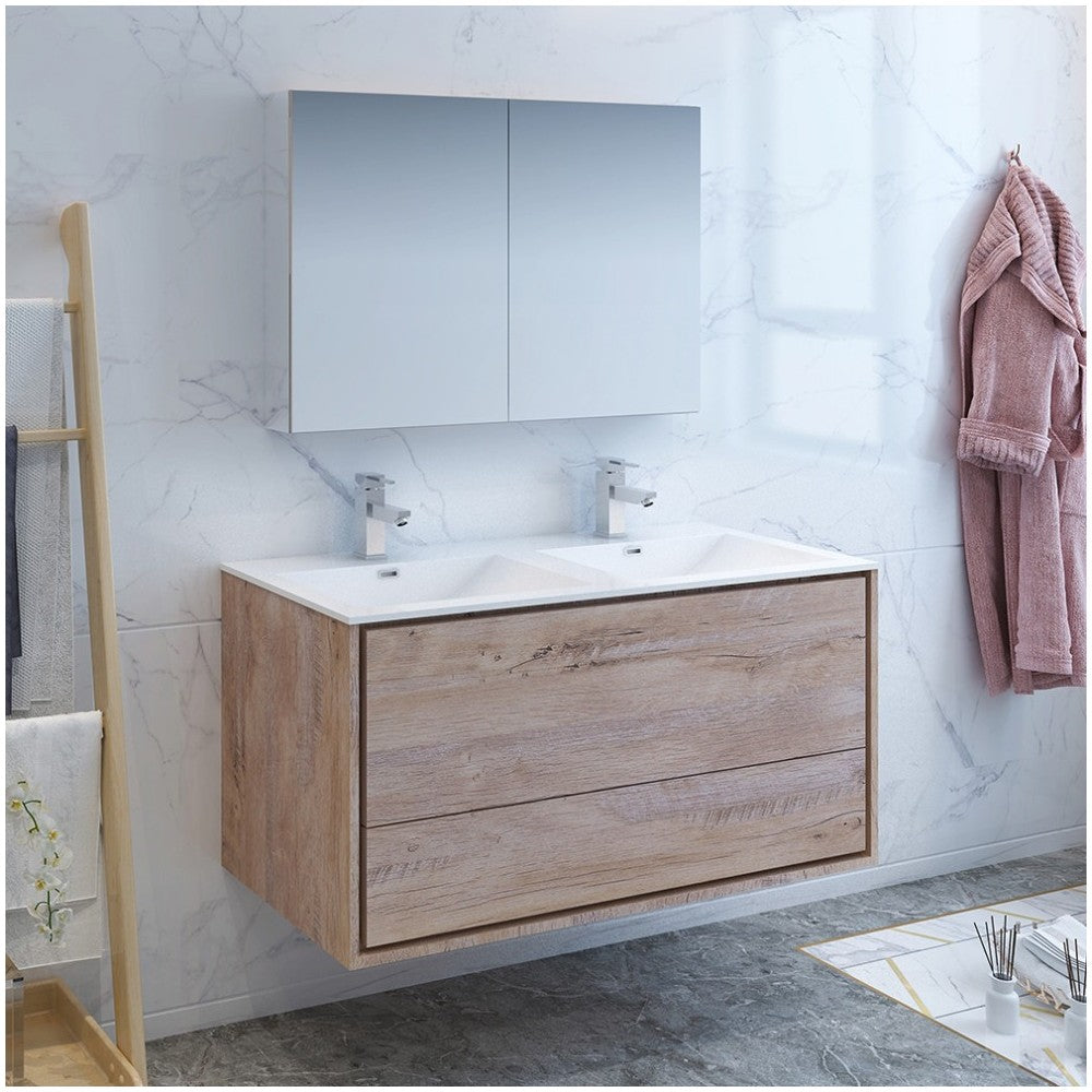 Catania 48 Wood Wall Hung Double Sink Bathroom Vanity w/ Medicine Cabinet