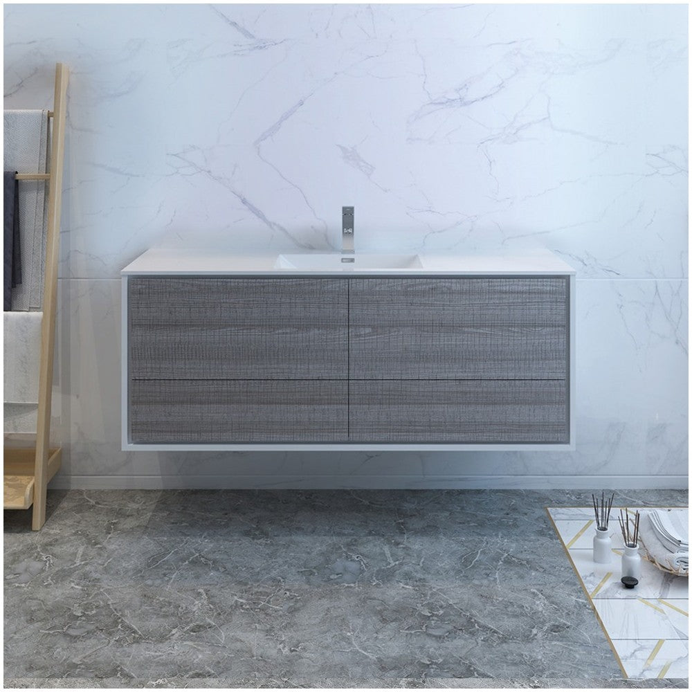Catania 60 Ash Gray Wall Hung Modern Bathroom Cabinet w/ Integrated Single Sink