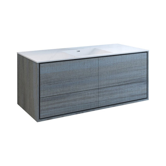 Catania 60 Ocean Gray Wall Hung Bathroom Cabinet w/ Integrated Single Sink