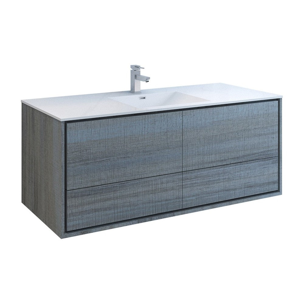 Catania 60 Ocean Gray Wall Hung Bathroom Cabinet w/ Integrated Single Sink