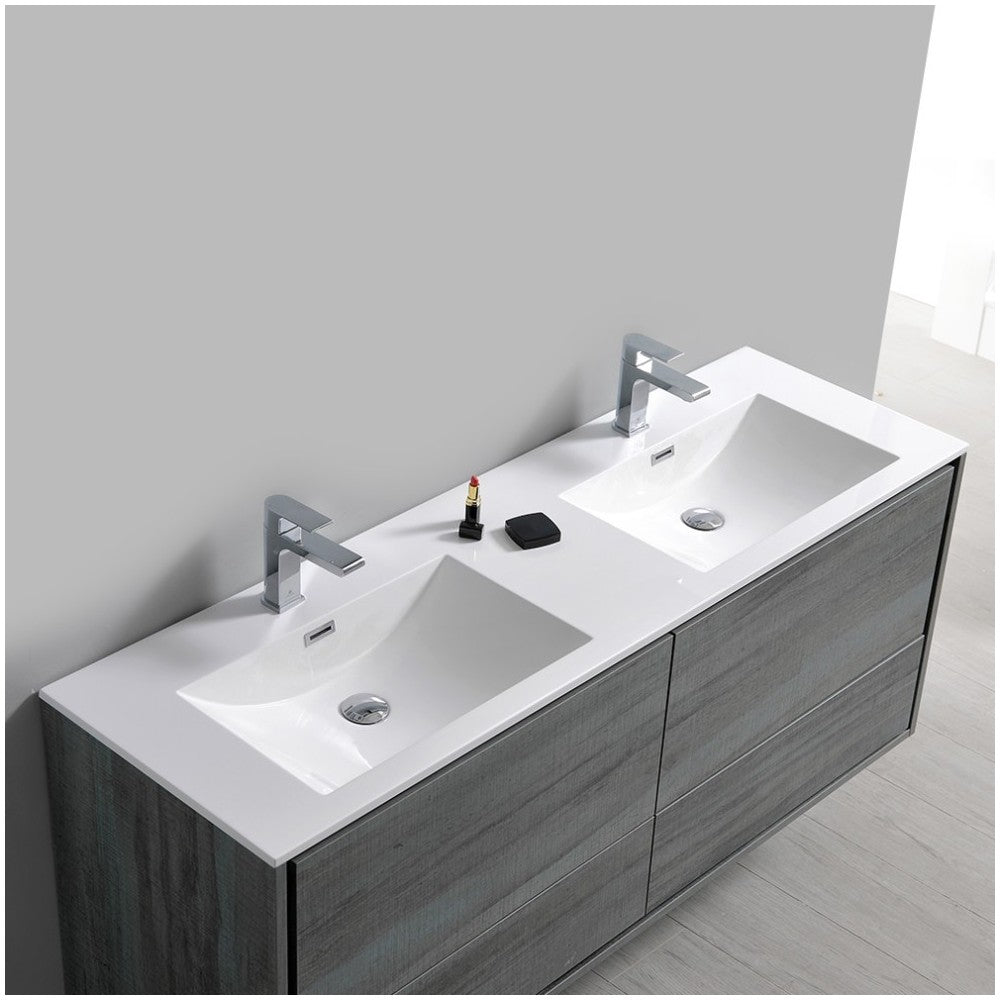 Catania 60 Ocean Gray Wall Hung Double Sink Bathroom Vanity w/ Medicine Cabinet