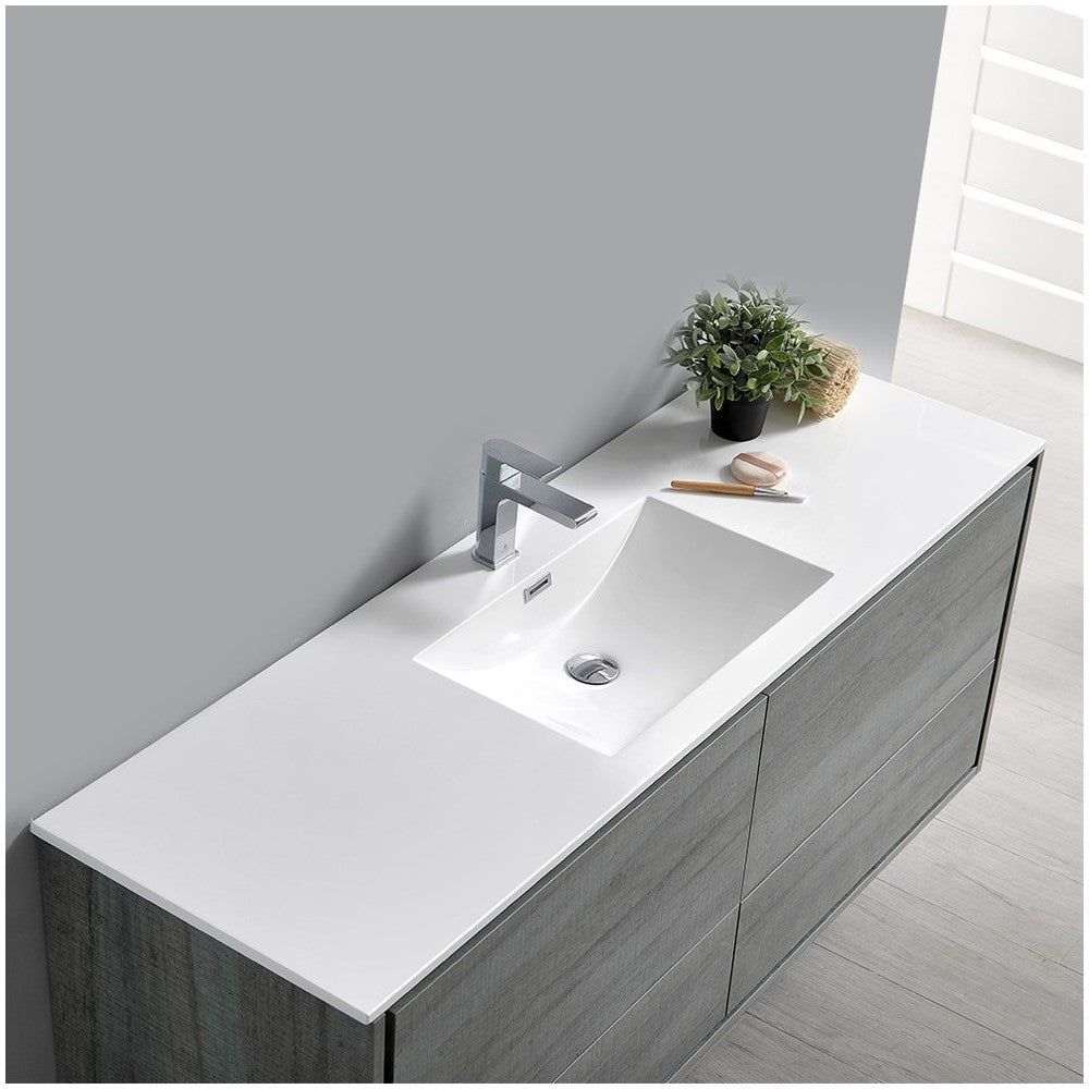 Catania 60 Ocean Gray Wall Hung Single Sink Bathroom Vanity w/ Medicine Cabinet