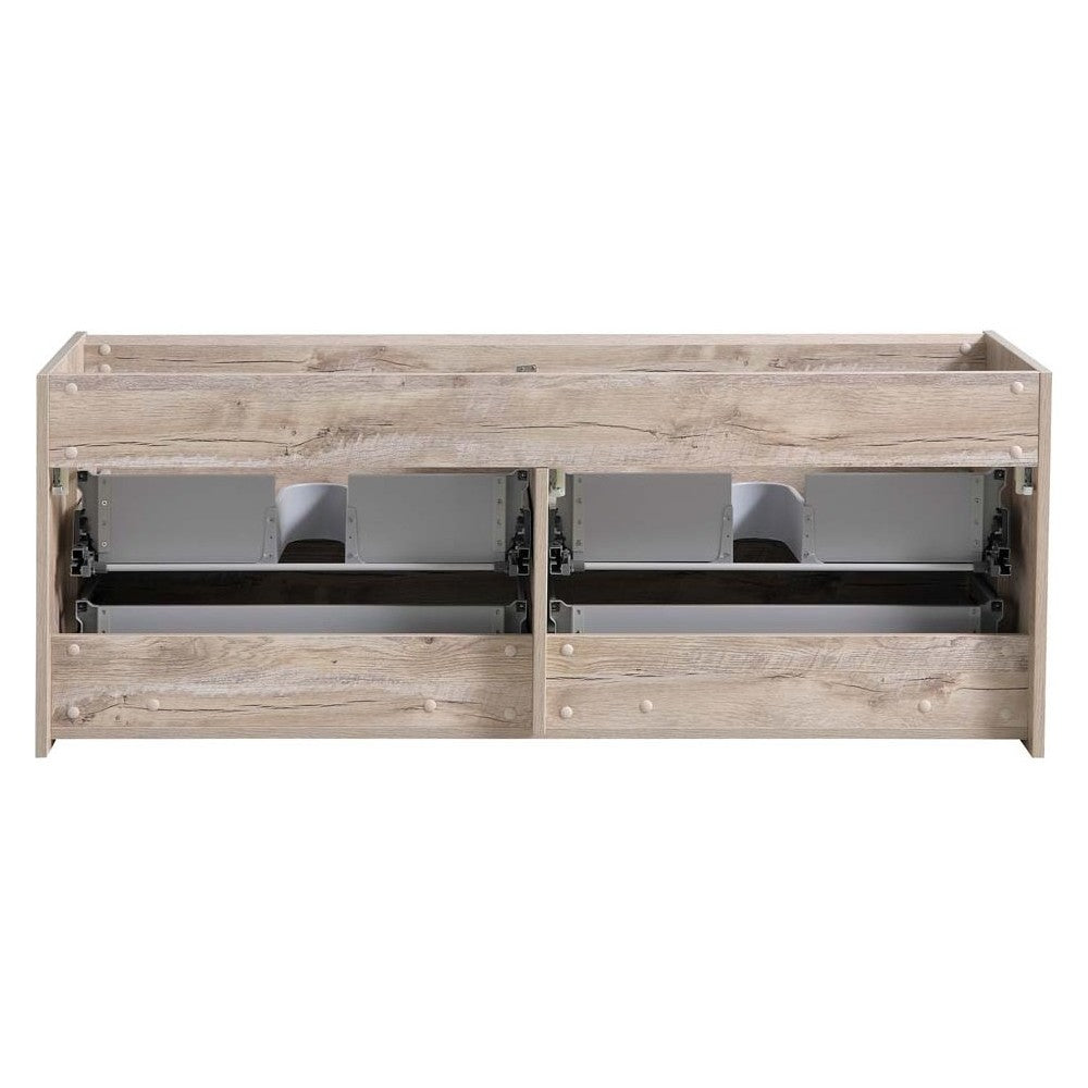 Catania 60" Rustic Natural Wood Wall Hung Double Sink Modern Bathroom Cabinet