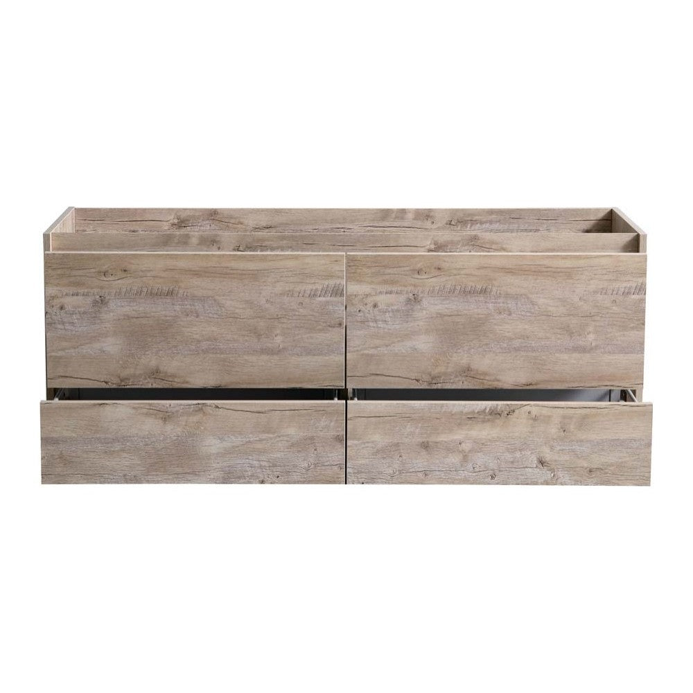 Catania 60" Rustic Natural Wood Wall Hung Single Sink Modern Bathroom Cabinet