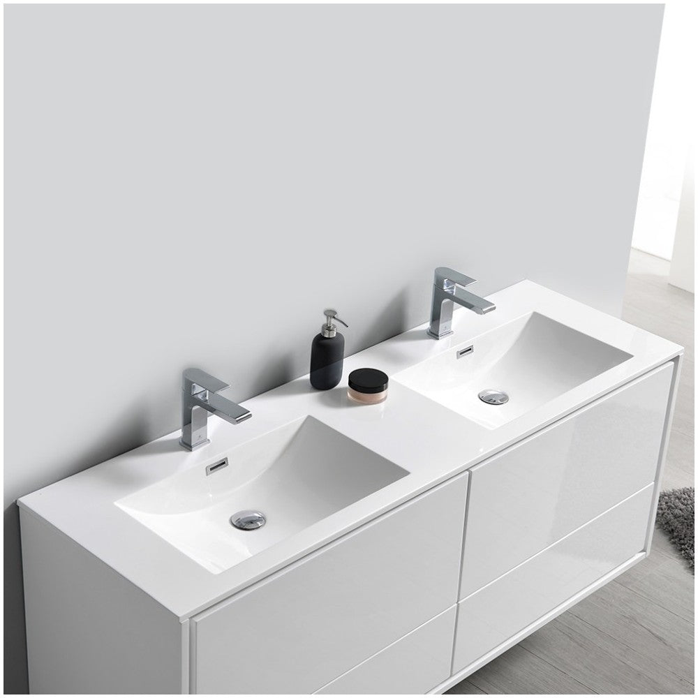 Catania 60 White Wall Hung Double Sink Bathroom Vanity w/ Medicine Cabinet