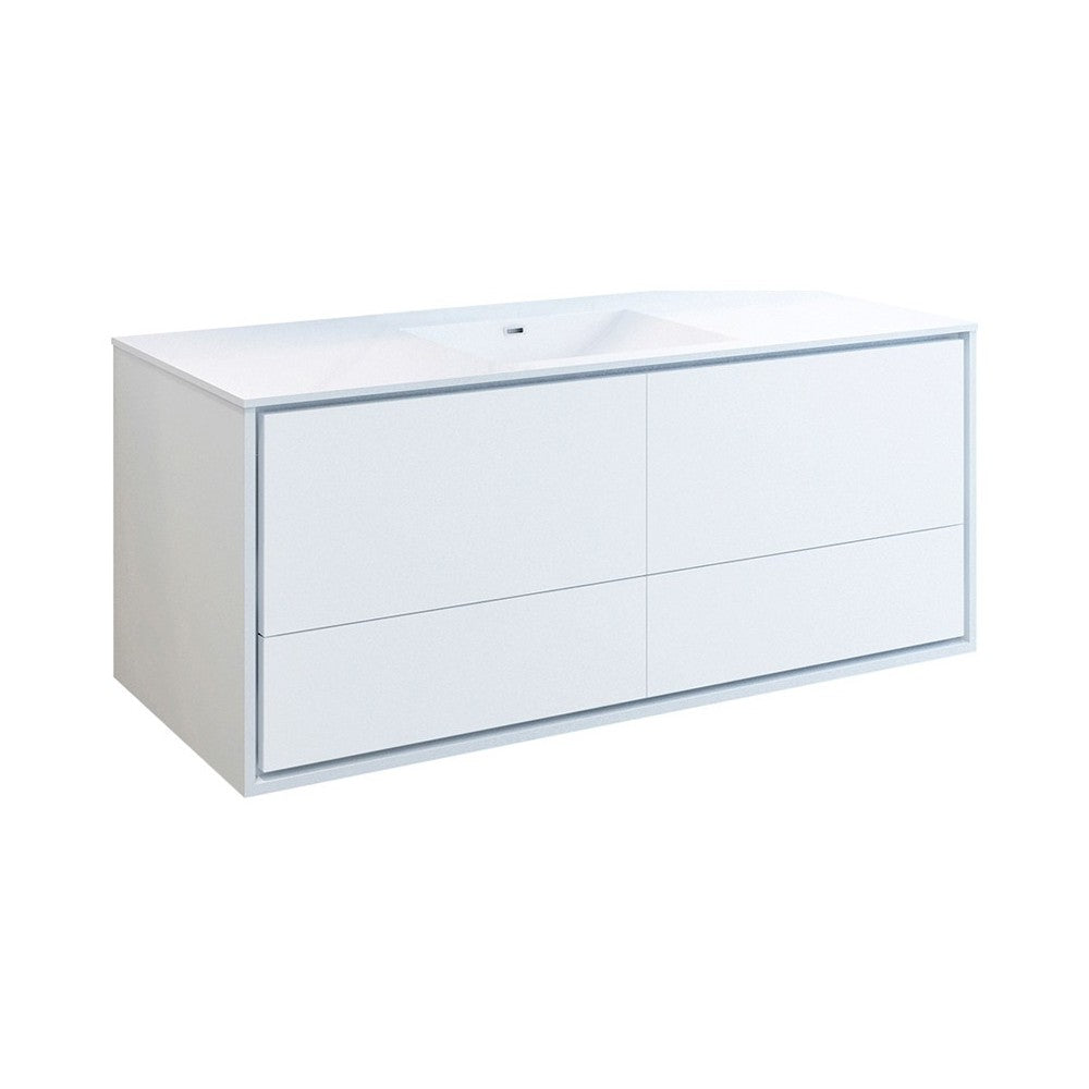 Catania 60 White Wall Hung Modern Bathroom Cabinet w/ Integrated Single Sink