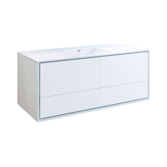 Catania 60 White Wall Hung Modern Bathroom Cabinet w/ Integrated Single Sink