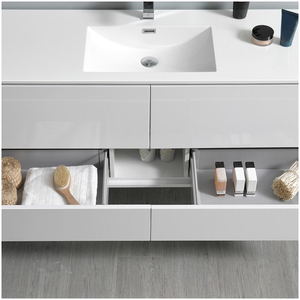 Catania 60 White Wall Hung Single Sink Bathroom Vanity w/ Medicine Cabinet