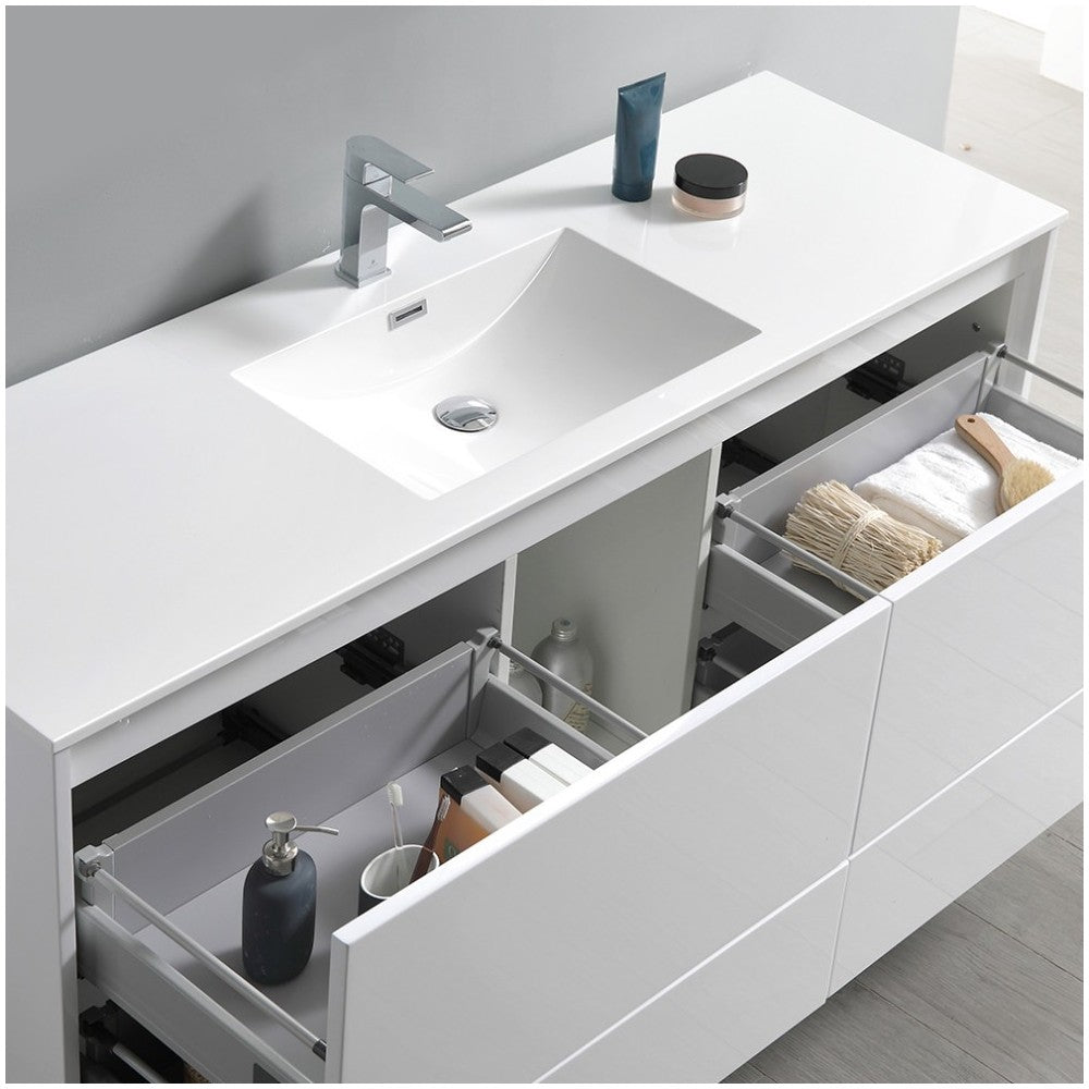 Catania 60 White Wall Hung Single Sink Bathroom Vanity w/ Medicine Cabinet