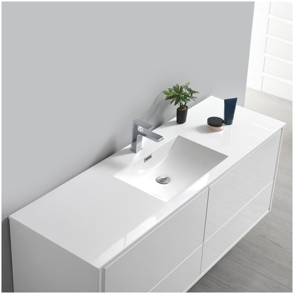 Catania 60 White Wall Hung Single Sink Bathroom Vanity w/ Medicine Cabinet