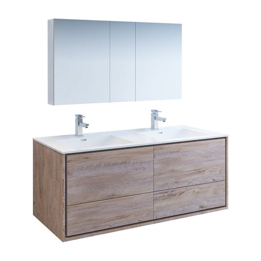 Catania 60 Wood Wall Hung Double Sink Bathroom Vanity w/ Medicine Cabinet