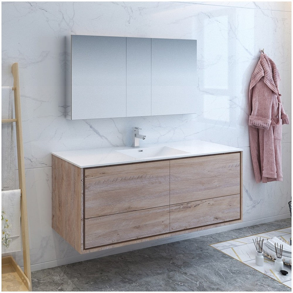 Catania 60 Wood Wall Hung Single Sink Bathroom Vanity w/ Medicine Cabinet