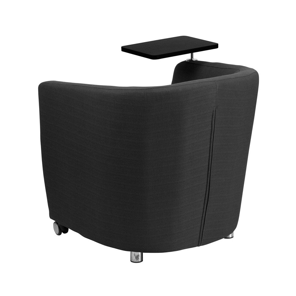 Charcoal Gray Fabric Guest Chair with Tablet Arm, Front Wheel Casters and Under Seat Storage