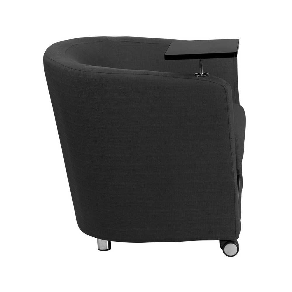 Charcoal Gray Fabric Guest Chair with Tablet Arm, Front Wheel Casters and Under Seat Storage
