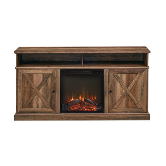 Cherrington 60" Tall Highboy Barn Door Fireplace TV Stand  - Rustic Oak