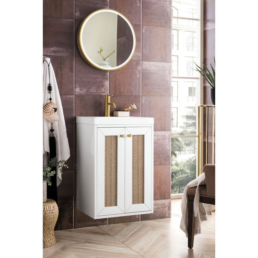 Chianti 20" Single Vanity Cabinet, Glossy White w/ White Glossy Composite Top