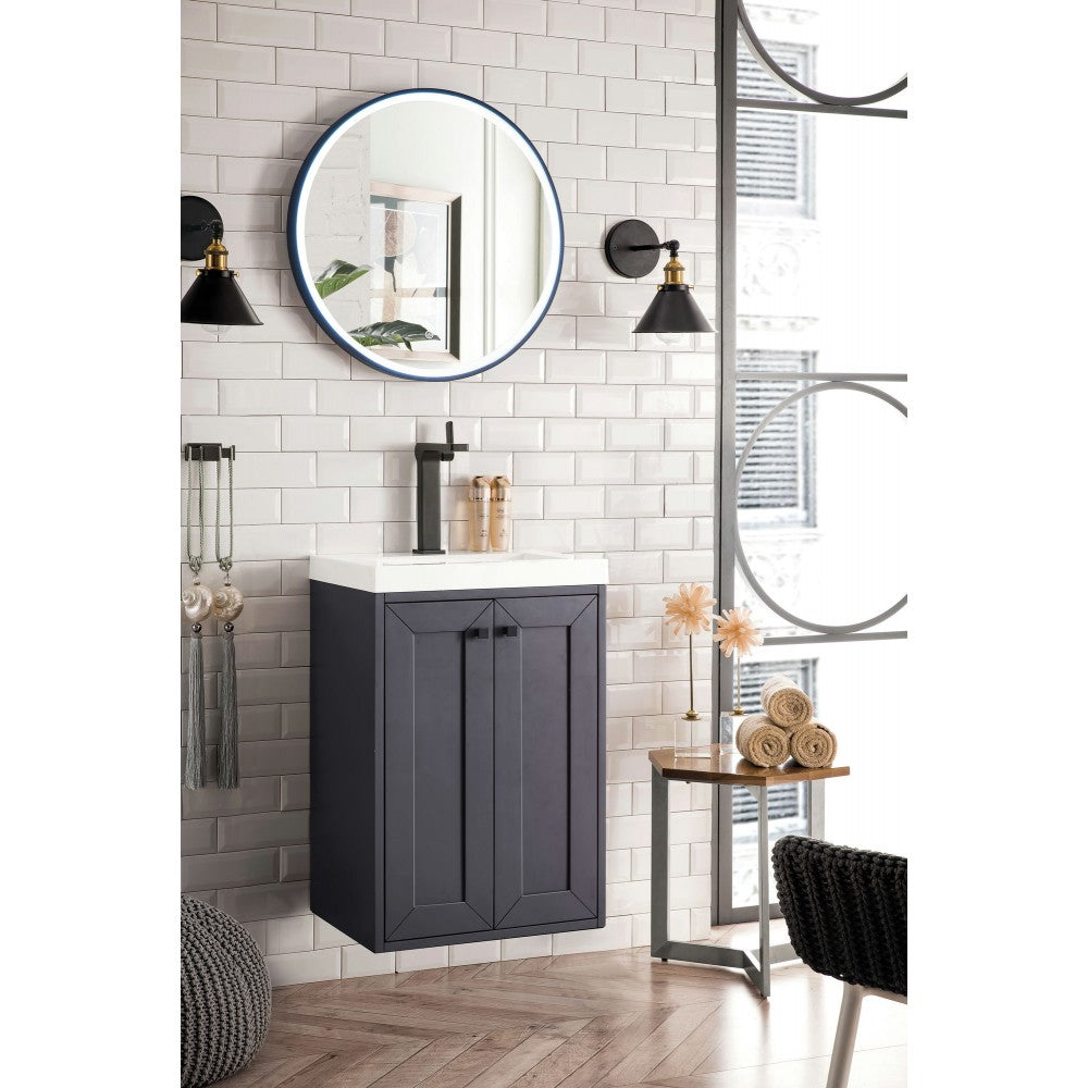 Chianti 20" Single Vanity Cabinet, Mineral Gray w/ White Glossy Composite Top