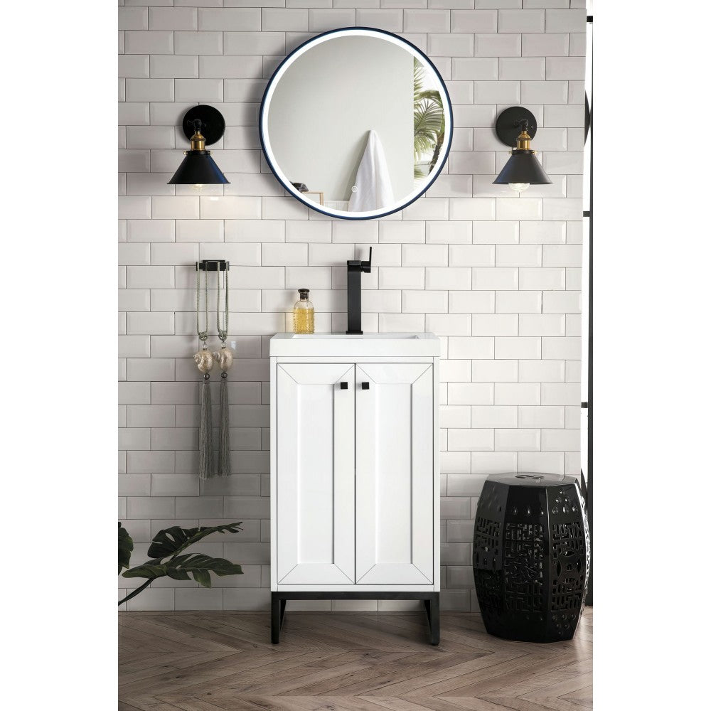 Chianti 20" Single Vanity Glossy White Matte Black w/ White Glossy Composite Top