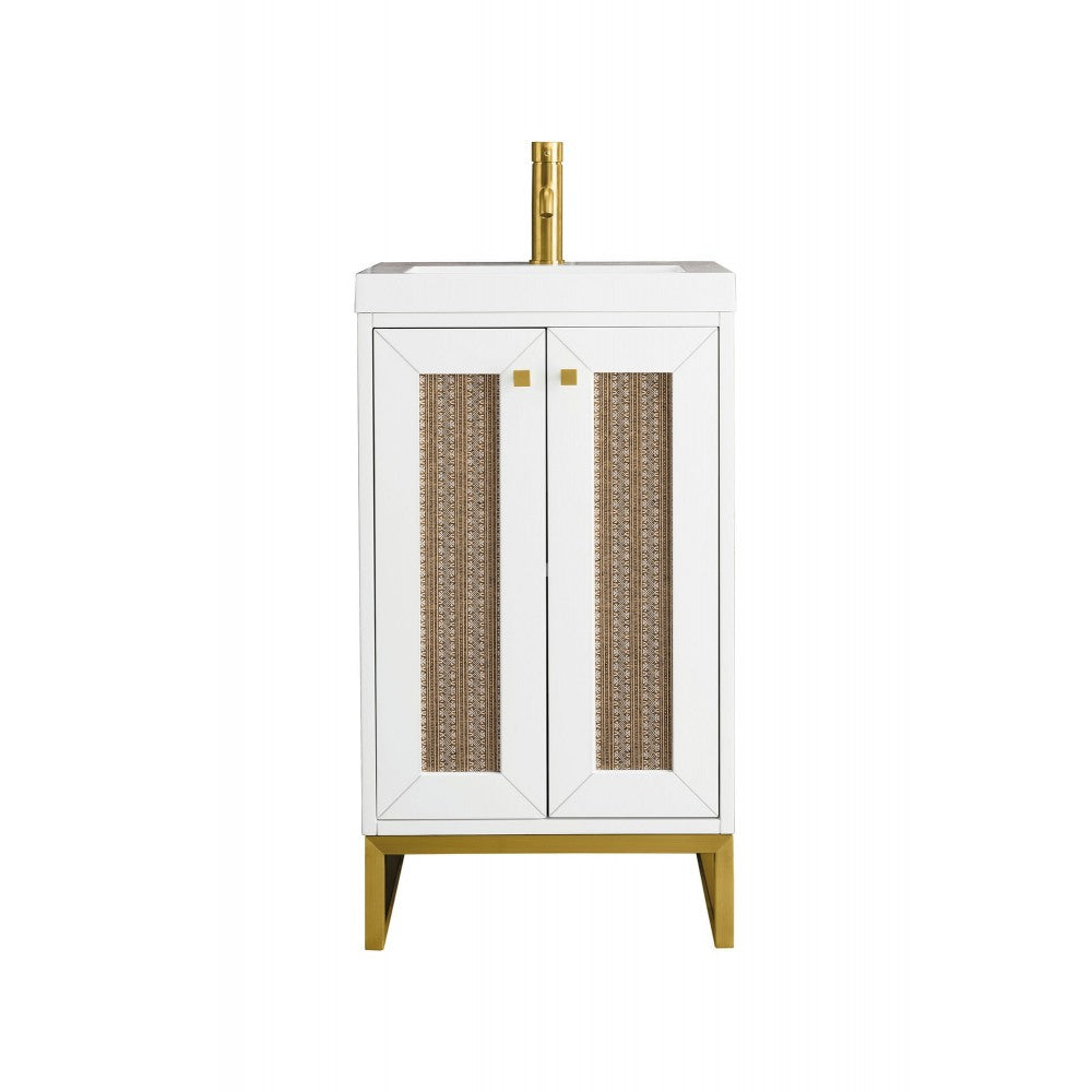 Chianti 20" Single Vanity Glossy White Radiant Gold w/White Glossy Composite Top