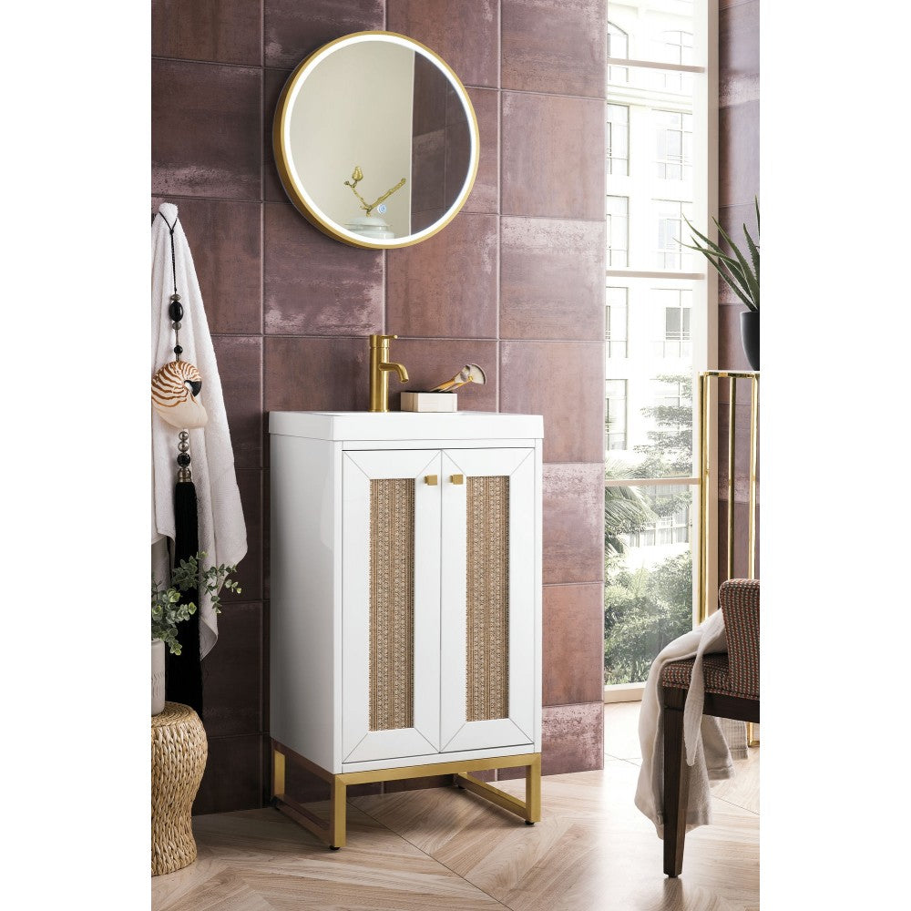 Chianti 20" Single Vanity Glossy White Radiant Gold w/White Glossy Composite Top
