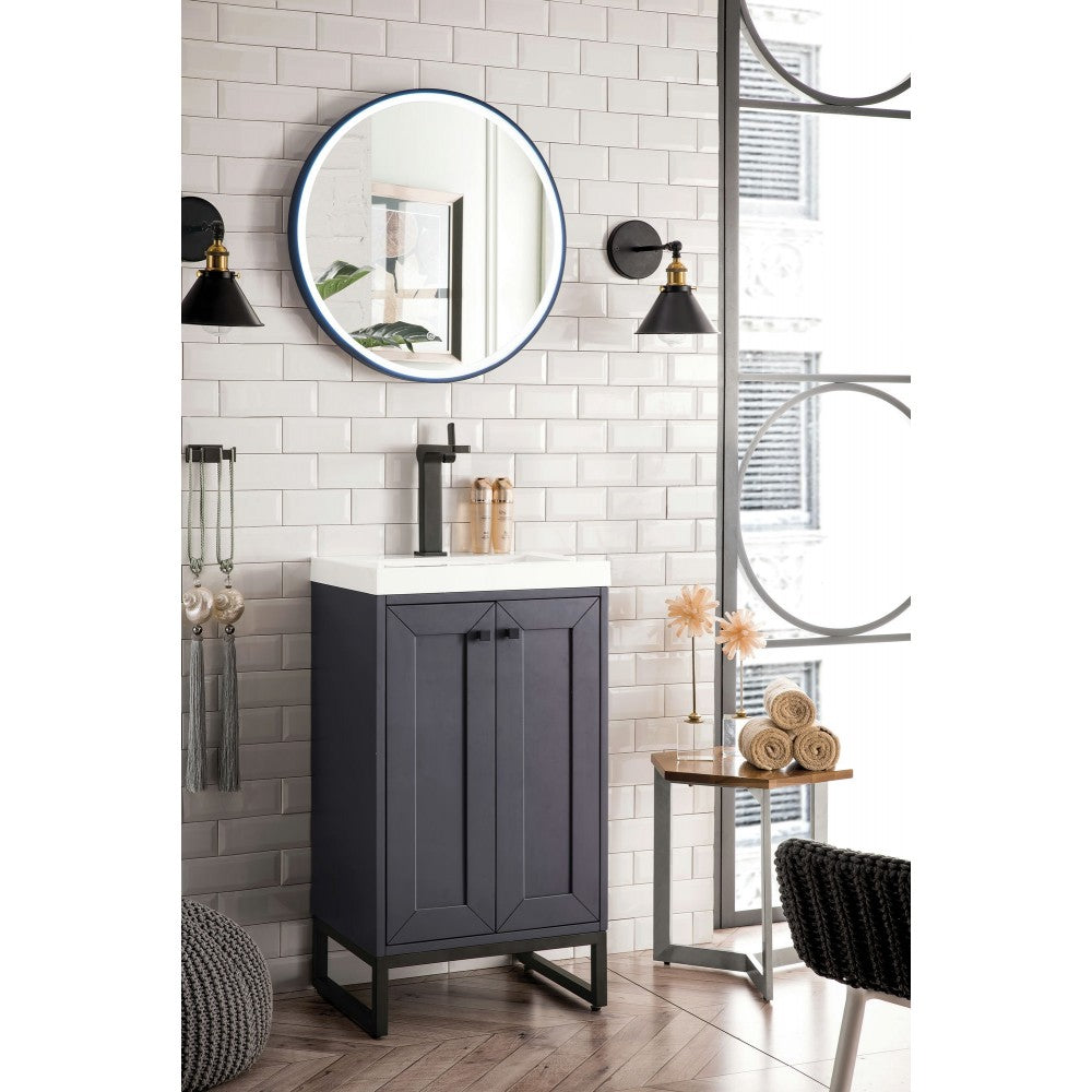 Chianti 20" Single Vanity Mineral Gray Matte Black w/ White Glossy Composite Top