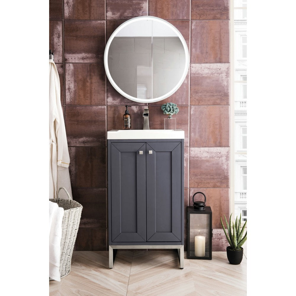 Chianti 20" Single Vanity Mineral Gray Nickel w/White Glossy Composite Top