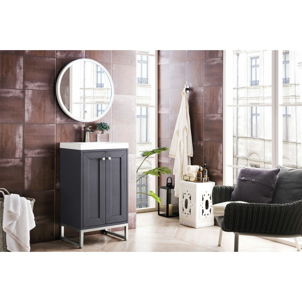 Chianti 20" Single Vanity Mineral Gray Nickel w/White Glossy Composite Top