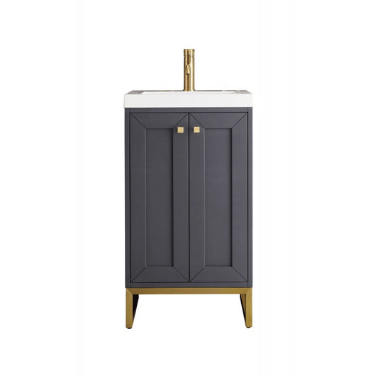Chianti 20" Single Vanity Mineral Gray Radiant Gold w/White Glossy Composite Top