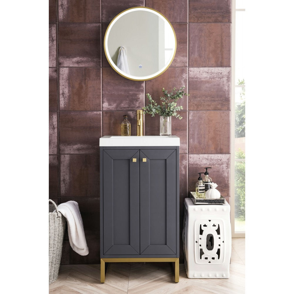 Chianti 20" Single Vanity Mineral Gray Radiant Gold w/White Glossy Composite Top