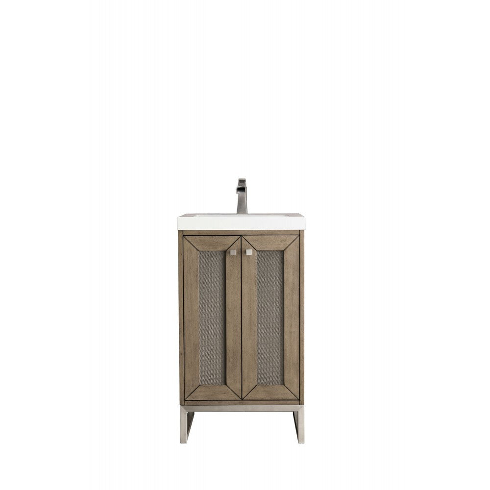 Chianti 20" Single Vanity Walnut Brushed Nickel w/White Glossy Composite Top