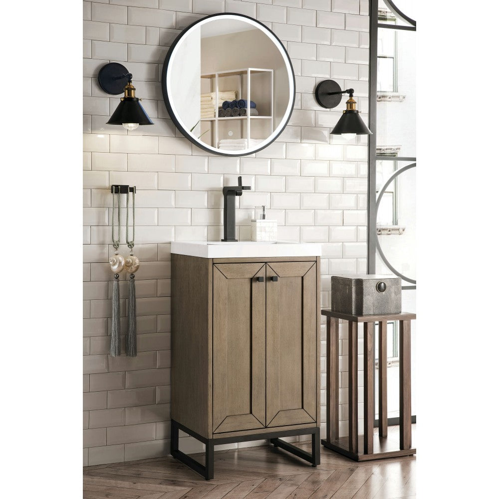 Chianti 20" Single Vanity Whitewashed Walnut Black w/White Glossy Composite Top