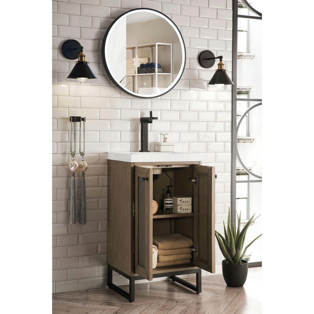 Chianti 20" Single Vanity Whitewashed Walnut Black w/White Glossy Composite Top
