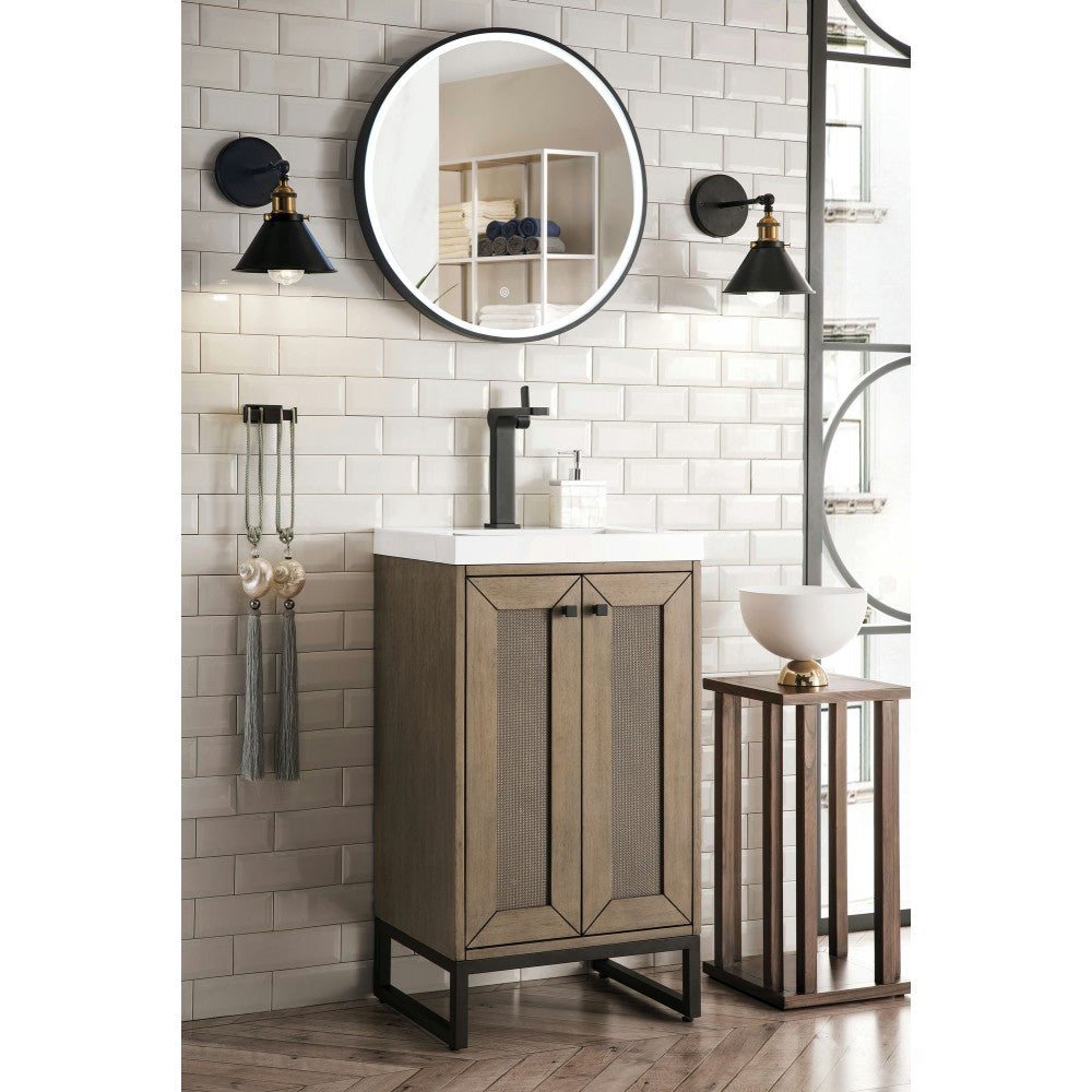 Chianti 20" Single Vanity Whitewashed Walnut Black w/White Glossy Composite Top