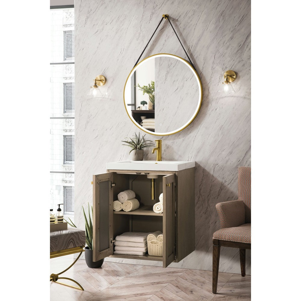 Chianti 20" Single Vanity, Whitewashed Walnut w/ White Glossy Composite Top
