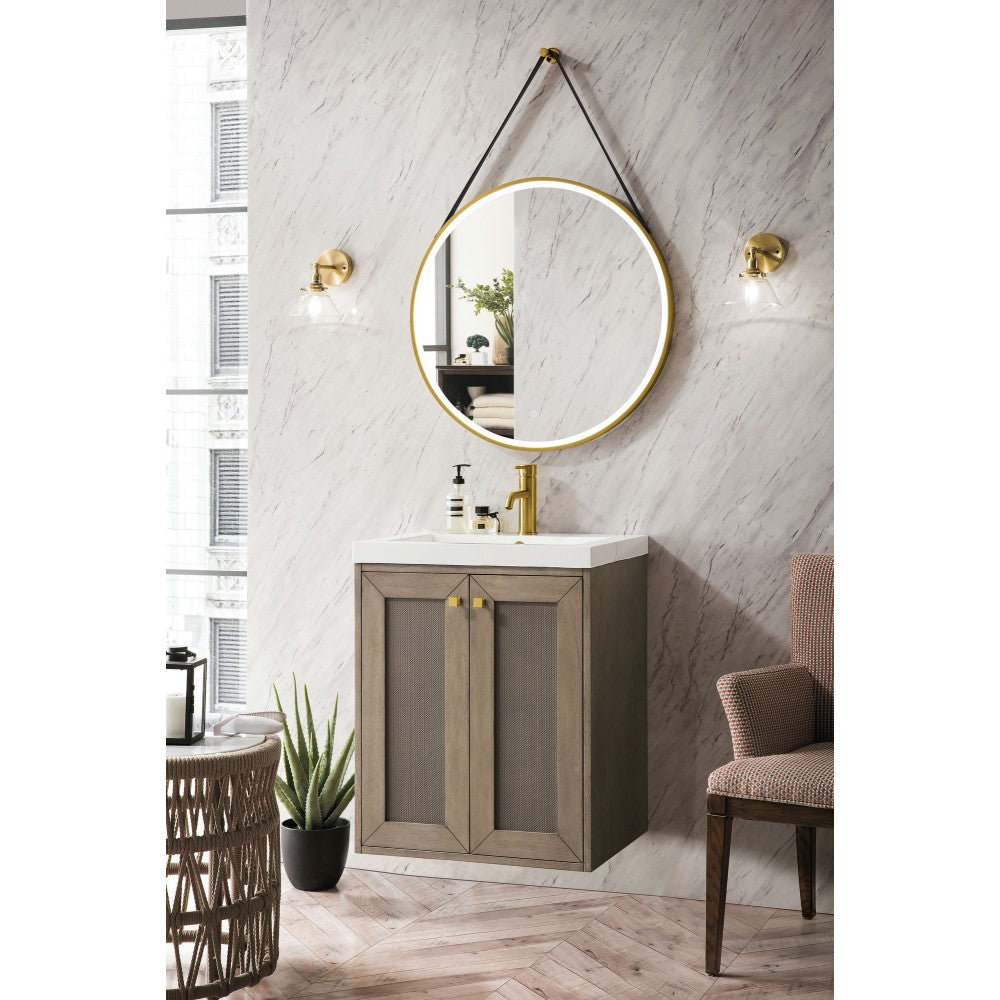 Chianti 20" Single Vanity, Whitewashed Walnut w/ White Glossy Composite Top