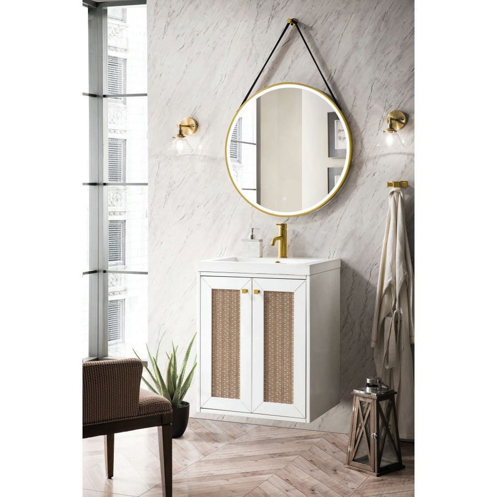 Chianti 24" Single Vanity Cabinet, Glossy White w/ White Glossy Composite Top