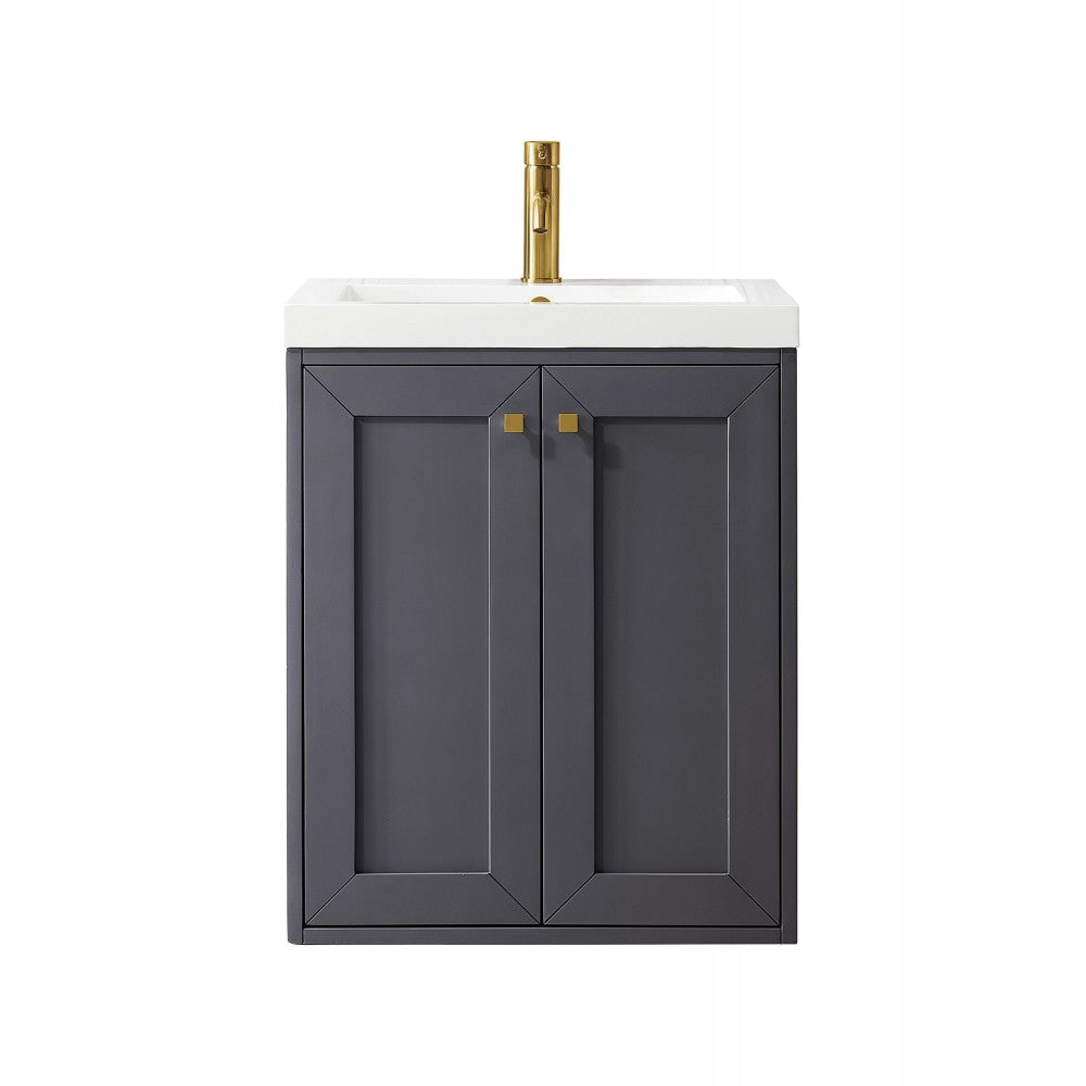 Chianti 24" Single Vanity Cabinet, Mineral Gray w/ White Glossy Composite Top