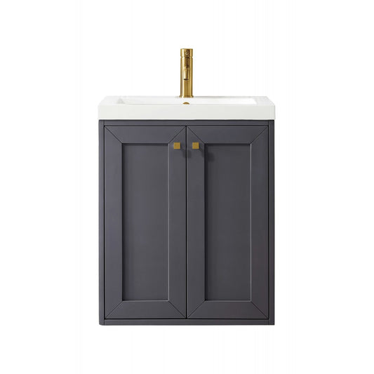 Chianti 24" Single Vanity Cabinet, Mineral Gray w/ White Glossy Composite Top