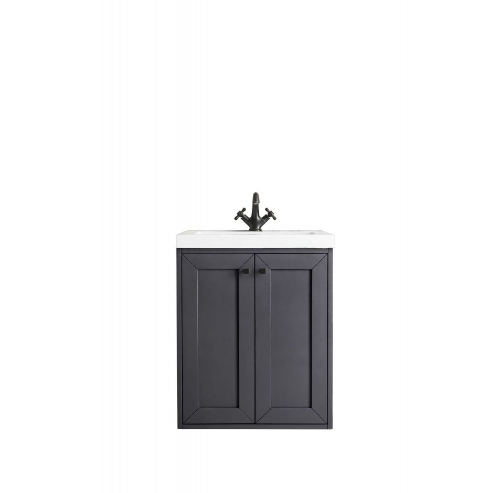 Chianti 24" Single Vanity Cabinet, Mineral Gray w/ White Glossy Composite Top