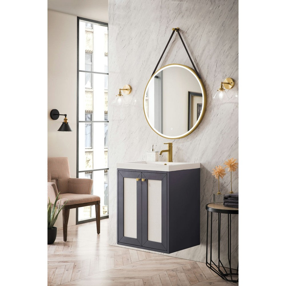 Chianti 24" Single Vanity Cabinet, Mineral Gray w/ White Glossy Composite Top