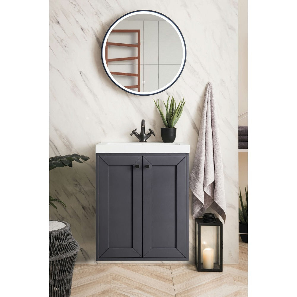 Chianti 24" Single Vanity Cabinet, Mineral Gray w/ White Glossy Composite Top