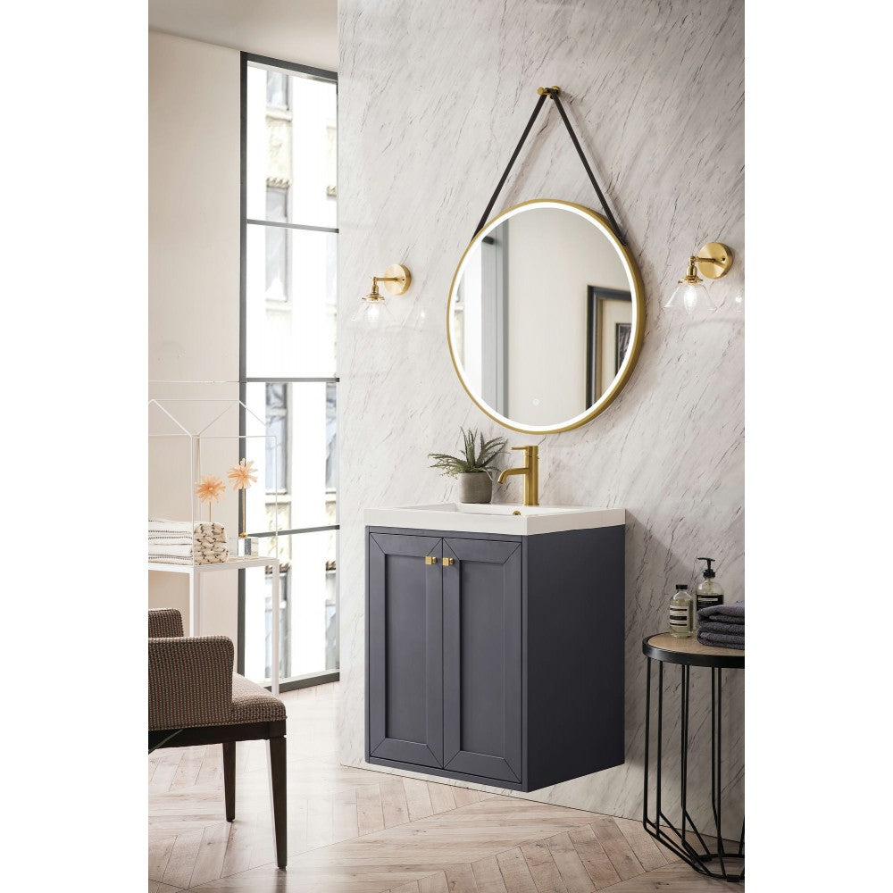 Chianti 24" Single Vanity Cabinet, Mineral Gray w/ White Glossy Composite Top