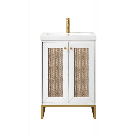 Chianti 24" Single Vanity Glossy White Radiant Gold w/White Glossy Composite Top
