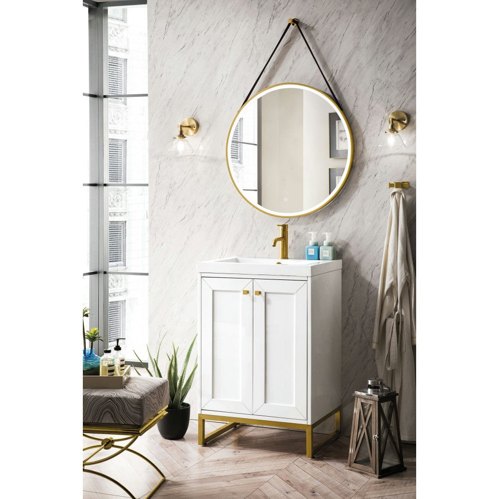 Chianti 24" Single Vanity Glossy White Radiant Gold w/White Glossy Composite Top